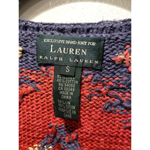 VTG Lauren Ralph Lauren Hand Knit Southwestern Aztec Vest Linen Equestrian Sz S - Picture 2 of 8